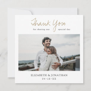 Tarjeta De Agradecimiento Elegante y moderno guión de oro Foto Gracias Boda