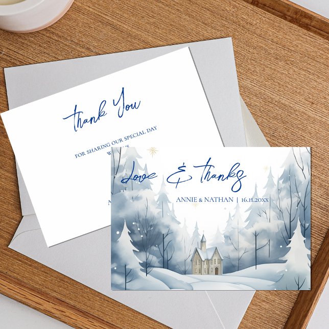 Tarjeta De Agradecimiento Elegante y moderno paisaje nevado Boda invernal (Elegant Trendy Snowy Landscape Winter Wedding Thank You Card)