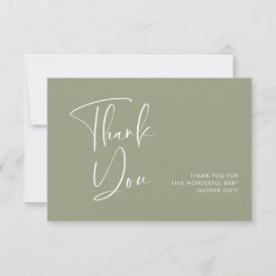 Tarjeta De Agradecimiento Elegante y moderno Sage Green Baby Shower Gracias