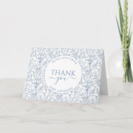 Tarjeta De Agradecimiento Elegante y personalizada Baby Shower Blue Floral