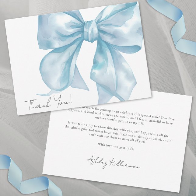 Tarjeta De Agradecimiento Elegante y personalizada Blue Bow Gracias (Personalized Elegant Blue Bow Thank You)