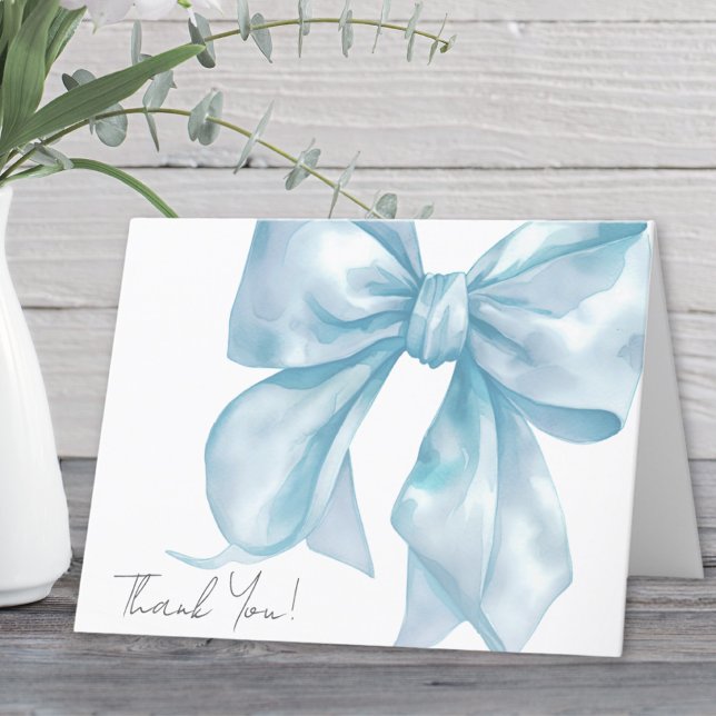 Tarjeta De Agradecimiento Elegante y personalizada Blue Bow Gracias (Personalized Elegant Blue Bow Thank You )