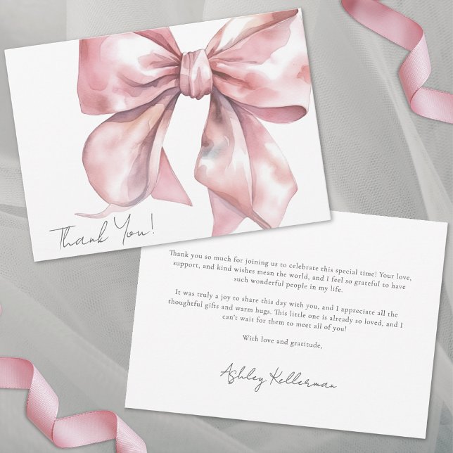 Tarjeta De Agradecimiento Elegante y personalizada Bow rosa gracias (Personalized Elegant Pink Bow Thank You )