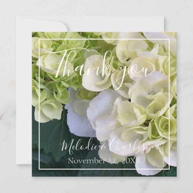 Tarjeta De Agradecimiento Elegante y personalizada Hydrangea Blanca Gracias (Anverso)