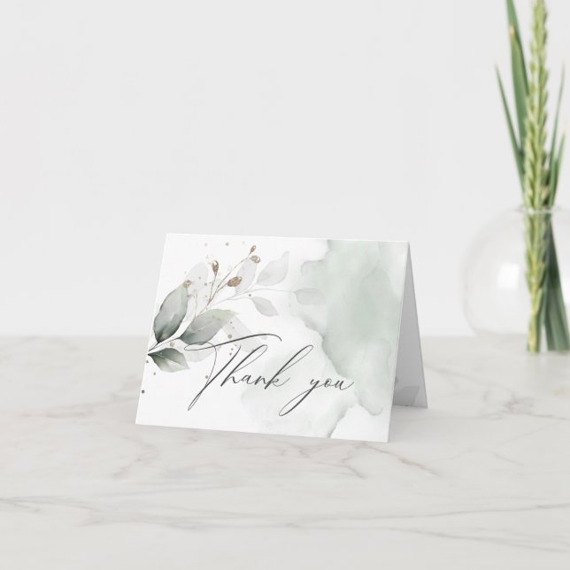 Tarjeta De Agradecimiento Elegante y rústica acuarela verde gracias (Anverso)