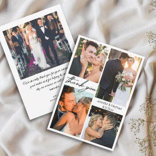 Tarjeta De Agradecimiento elegante y sencillo collage boda de 5 fotos