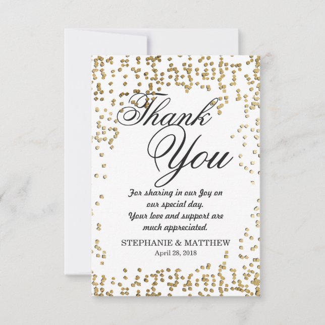 Tarjeta De Agradecimiento Elegante y sencillo Confetti de oro falso (Anverso)