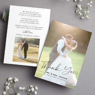 Tarjeta De Agradecimiento Elegante y sencillo guión 2 boda de fotos