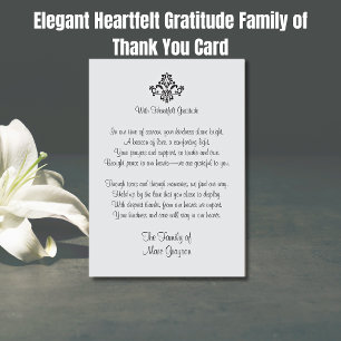 Tarjeta De Agradecimiento Elegante y sentida familia de gratitud de gracias