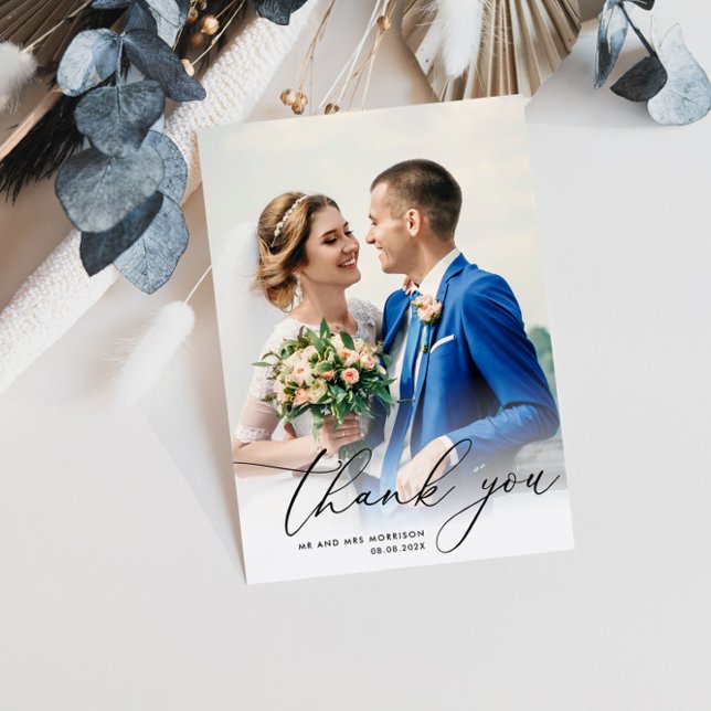 Tarjeta De Agradecimiento elegante y simple boda de fotos gracias (Subido por el creador)
