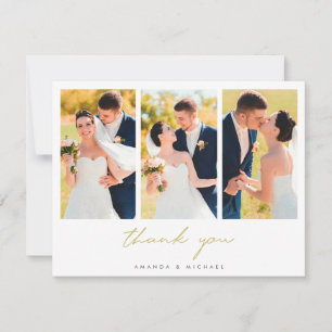 Tarjeta De Agradecimiento Elegante y simple Boda de tres Collages de fotos