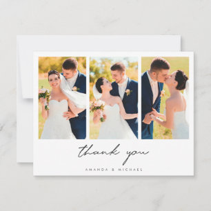 Tarjeta De Agradecimiento Elegante y simple Boda de tres Collages de fotos