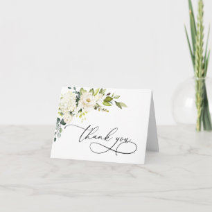 Tarjeta De Agradecimiento Elegante y simple Eucalipto Floral de rosas blanca