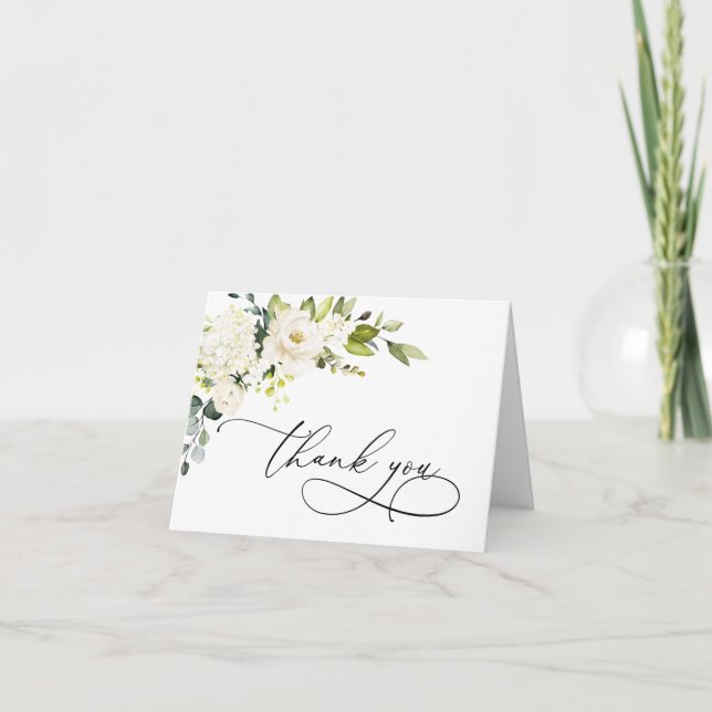 Tarjeta De Agradecimiento Elegante y simple Eucalipto Floral de rosas blanca (Anverso)