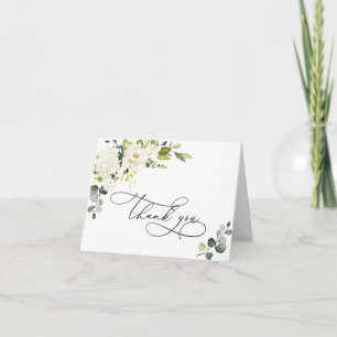 Tarjeta De Agradecimiento Elegante y simple Eucalipto Floral de rosas blanca