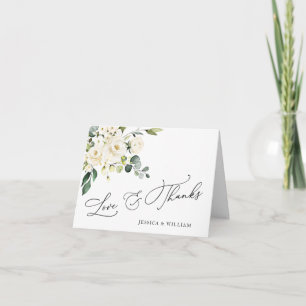 Tarjeta De Agradecimiento Elegante y simple Eucalipto Floral de rosas blanca