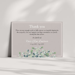 Tarjeta De Agradecimiento Elegante y simple eucalipto verde para pésame fune