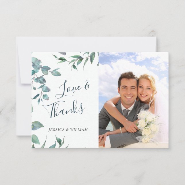 Tarjeta De Agradecimiento Elegante y simple Eucalyptus Greenery Boda de FOTO (Anverso)