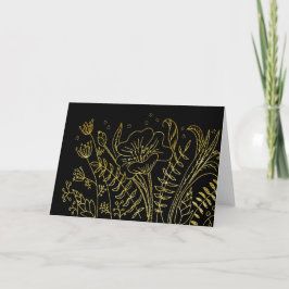 Tarjeta De Agradecimiento Elegante y simple flor de oro brillante en negro