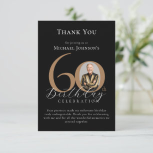 Tarjeta De Agradecimiento Elegante y simple foto de oro negro 60 cumpleaños