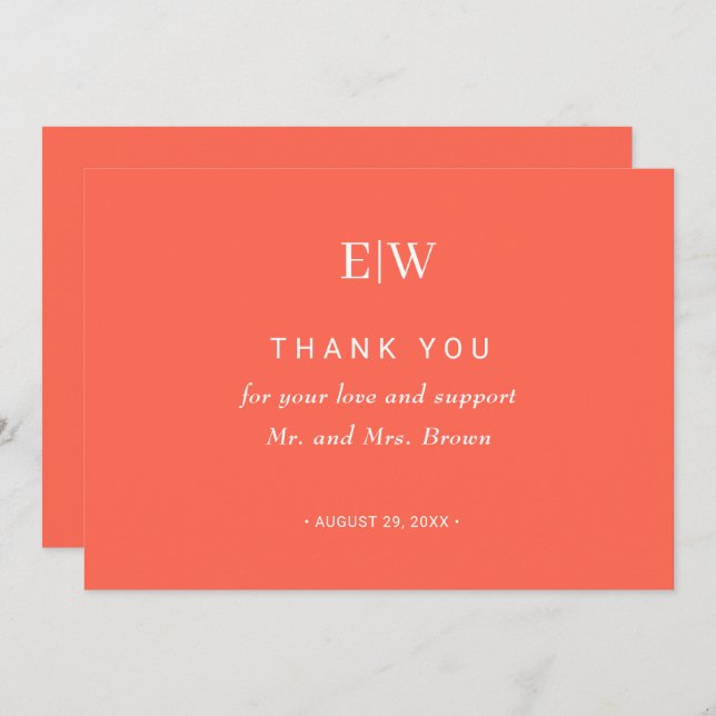 Tarjeta De Agradecimiento Elegante y simple llanura de neón con Boda monogra (Anverso / Reverso)