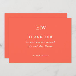 Tarjeta De Agradecimiento Elegante y simple llanura de neón con Boda monogra