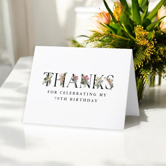 Tarjeta De Agradecimiento Elegante y simple Tropical 70 cumpleaños gracias (Subido por el creador)