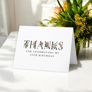 Tarjeta De Agradecimiento Elegante y simple Tropical 90 cumpleaños gracias