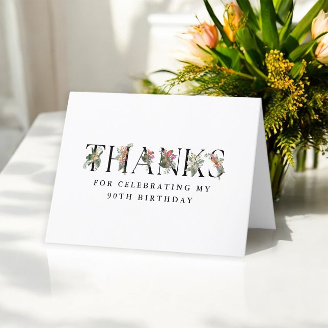 Tarjeta De Agradecimiento Elegante y simple Tropical 90 cumpleaños gracias (Subido por el creador)