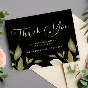 Tarjeta De Agradecimiento Elegante y sofisticada lluvia de novia dorada y ne