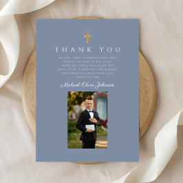 Tarjeta De Agradecimiento Elegante y turbio niño católico primera comunión