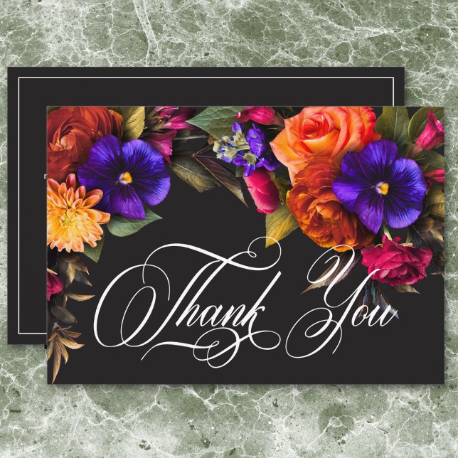 Tarjeta De Agradecimiento Elegante y Vibrante Lluvia de Flores Otoñales para (Elegant Moody Vibrant Harvest Floral Bridal Shower Thank You Card)