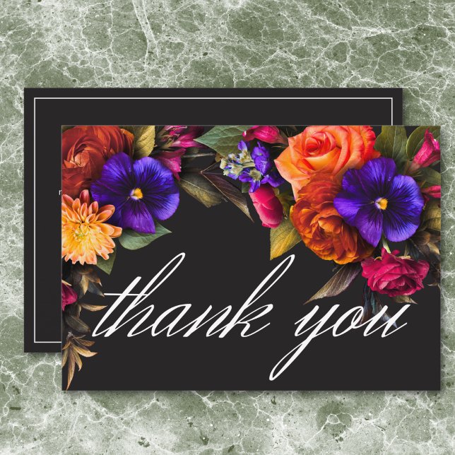 Tarjeta De Agradecimiento Elegante y Vibrante Lluvia de Flores Otoñales para (Elegant Moody Vibrant Harvest Floral Bridal Shower Thank You Card)