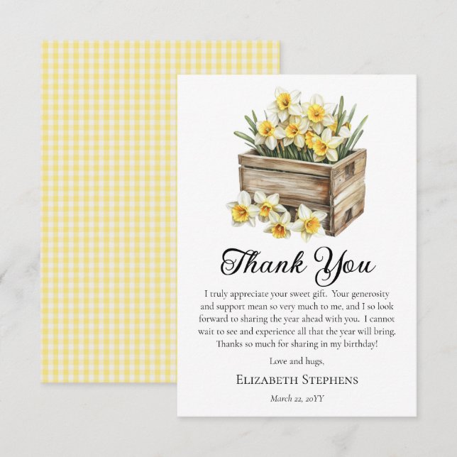 Tarjeta De Agradecimiento Elegante Yellow Daffodils Floral Crate Cumpleaños (Anverso / Reverso)