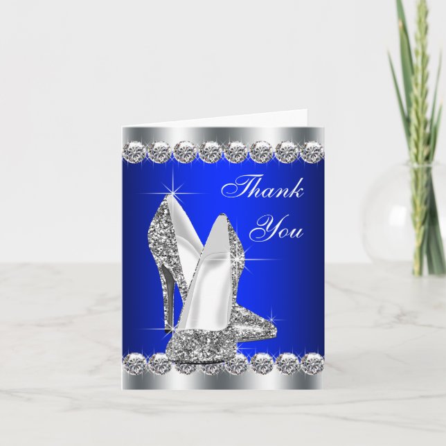 Tarjeta De Agradecimiento Elegante Zapato Royal Blue High Heel Shoel Gracias (Anverso)
