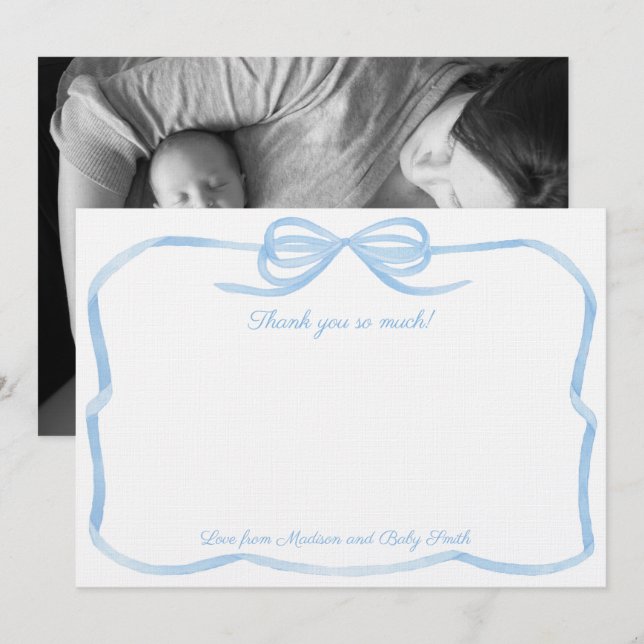 Tarjeta De Agradecimiento Elegantemente Azul Pálido Arco Niño Baby Shower Fo (Anverso / Reverso)
