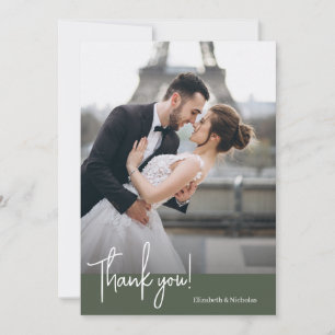 Tarjeta De Agradecimiento Elegantemente Chic Boda Verde Musgo Oscuro
