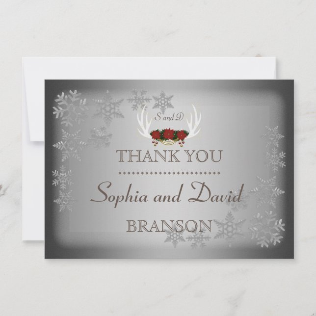 Tarjeta De Agradecimiento Elegantes Antlers Gray Boda GRACIAS (Anverso)