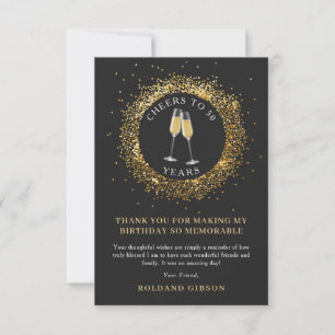 Tarjeta De Agradecimiento Elegantes Black and Gold Cheys Cumpleaños Gracias