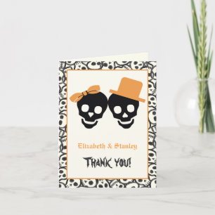 Tarjeta De Agradecimiento Elegantes calaveras Halloween naranja boda Agradec