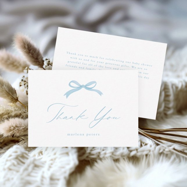 Tarjeta De Agradecimiento Elegantes Chicas Blue Bow Baby Shower (Simple blue boys baby shower thank you cards.)