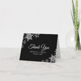 Tarjeta De Agradecimiento Elegantes copos de nieve con Boda negro