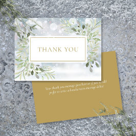 Tarjeta De Agradecimiento Elegantes copos de nieve de invierno verde dorado