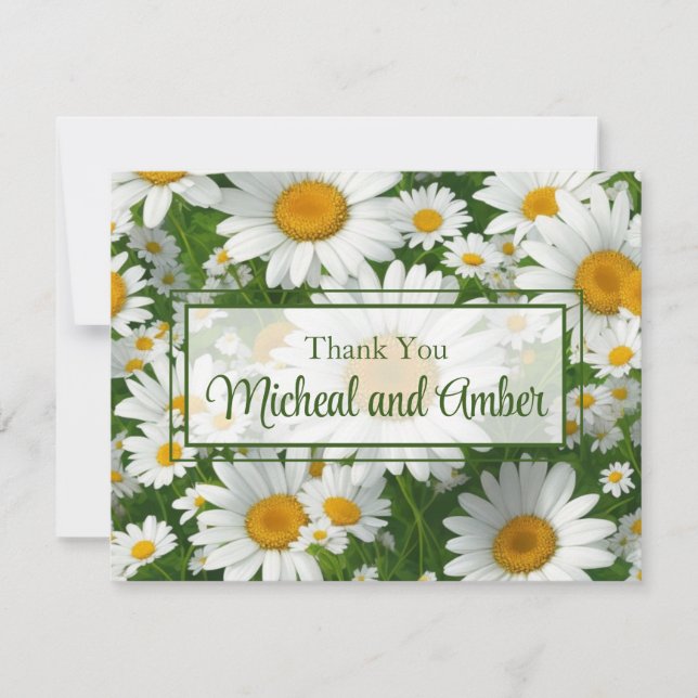 Tarjeta De Agradecimiento Elegantes daisies blancos campos florales blancos (Anverso)