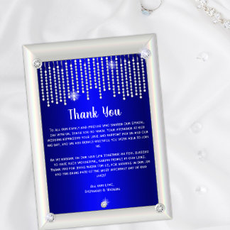 Tarjeta De Agradecimiento Elegantes diamantes y perlas Bodas azules gracias