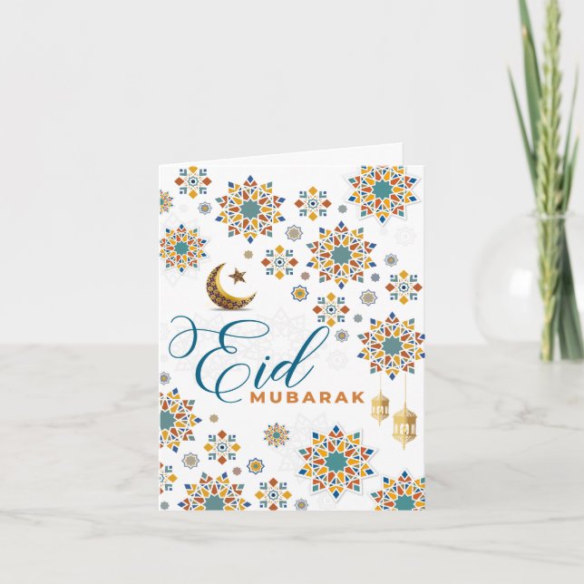 Tarjeta De Agradecimiento Elegantes estrellas de la luna de Eid Mubarak (Anverso)