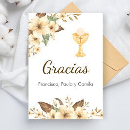 Tarjeta De Agradecimiento Elegantes flores amarillas adoran primera comunión
