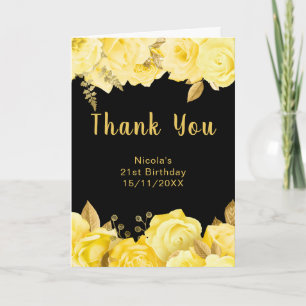 Tarjeta De Agradecimiento Elegantes flores amarillas y doradas Fiesta de cum