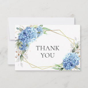 Tarjeta De Agradecimiento Elegantes flores de hortensias azules en acuarela 