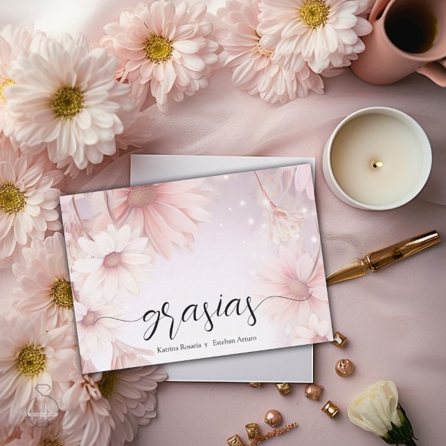 Tarjeta De Agradecimiento Elegantes flores de margarita rosa (Subido por el creador)